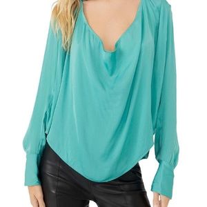 Free People Office Cowl Neck Pullover Top in Vert de Mer sz medium bust 20”- 22”